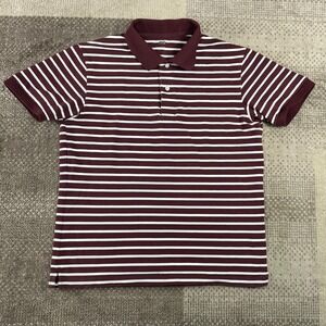 Uniqlo Mens Large Performance Polo Shirt Burgundy Maroon Striped Short Sleeve